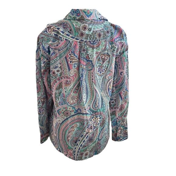 Talbots New w/ Tags Pastel Paisley Long Sleeve Button Front Blouse Cotton Small - Picture 5 of 7
